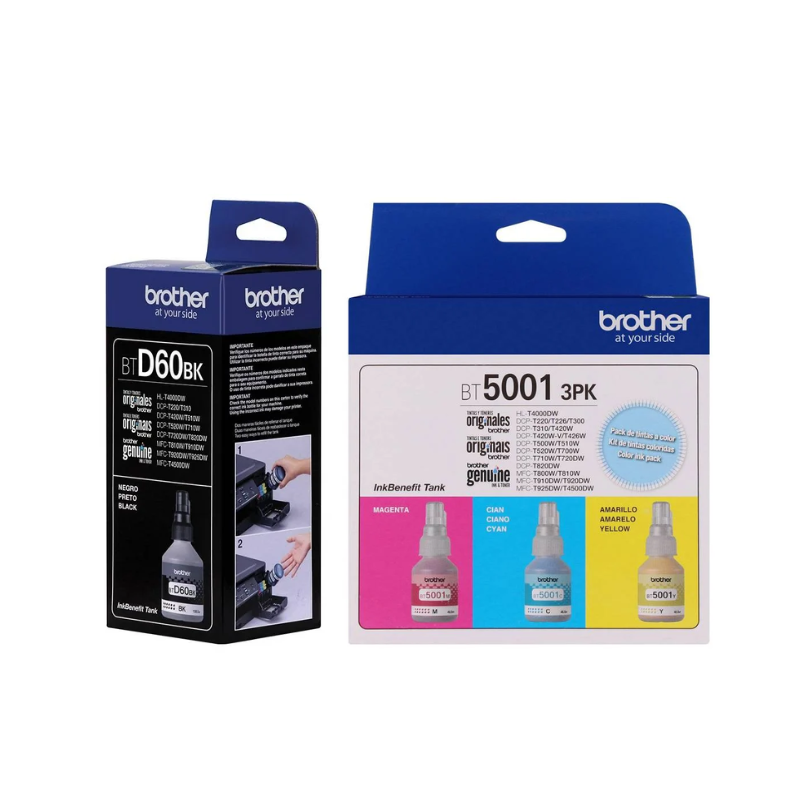 Tintas Brother BTD60BK Negro y Tripack BT-5001 3PK Colores Original
