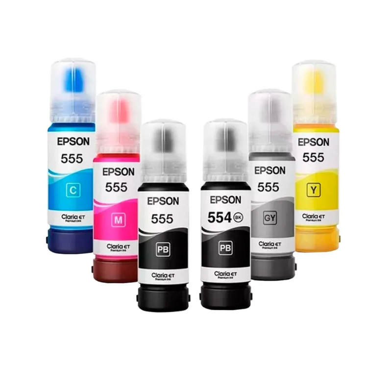 Kit Tintas Epson T555 y T554 (Negro, Cyan, Magenta, Amarillo, Gris y Negro)