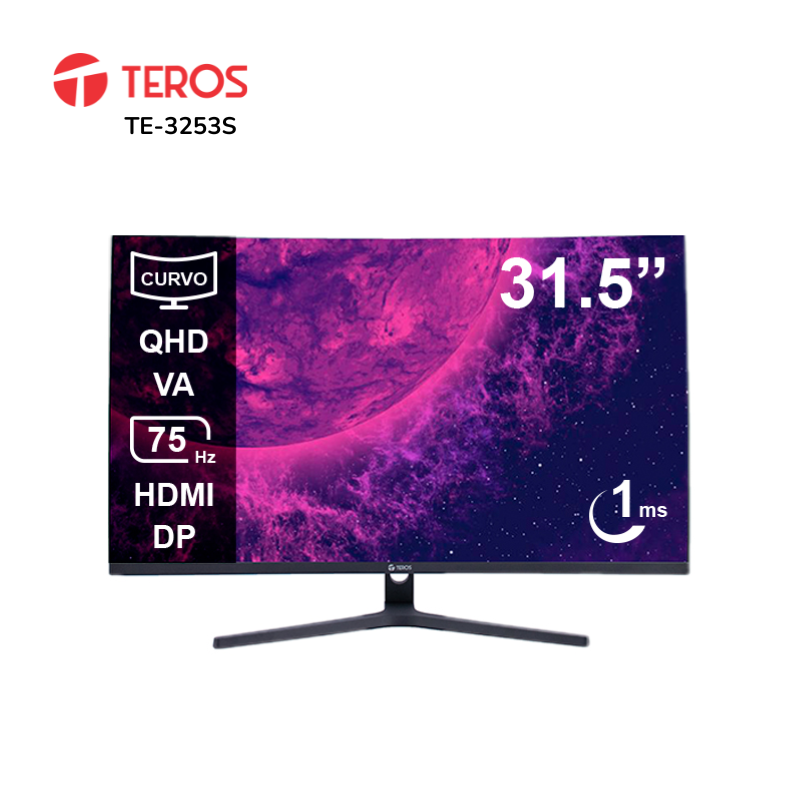 Monitor Teros TE-3253S curvo 31.5" QHD VA 75Hz 1ms HDMI DP AUDIO OUT Negro
