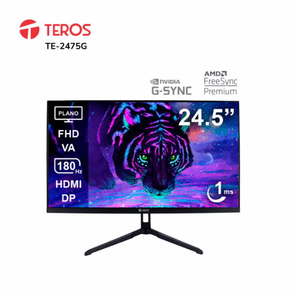 Monitor TEROS TE-2475G plano gaming 24.5" FHD VA 180Hz 1ms HDMI DP AUDIO OUT negro