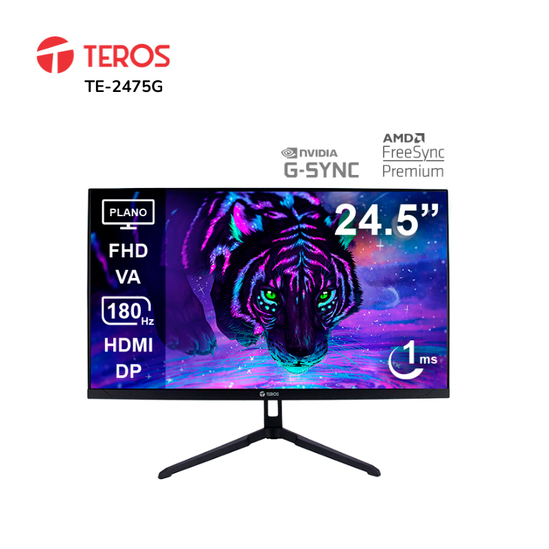 Monitor TEROS TE-2475G plano gaming 24.5" FHD VA 180Hz 1ms HDMI DP AUDIO OUT negro