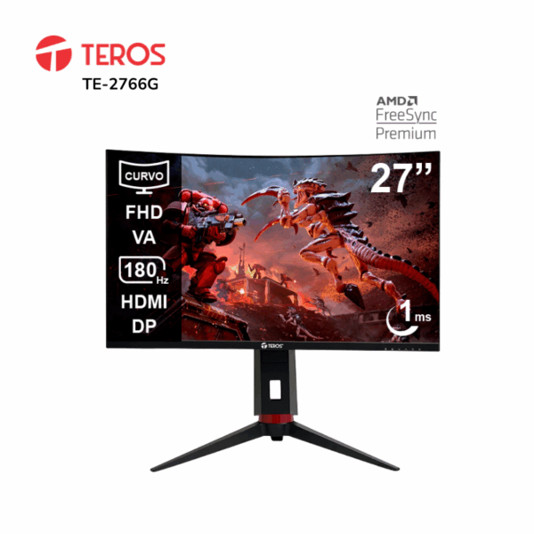 Monitor curvo gaming TEROS TE-2766G 27" FHD VA 180Hz 1 ms HDMI DP AUDIO OUT negro