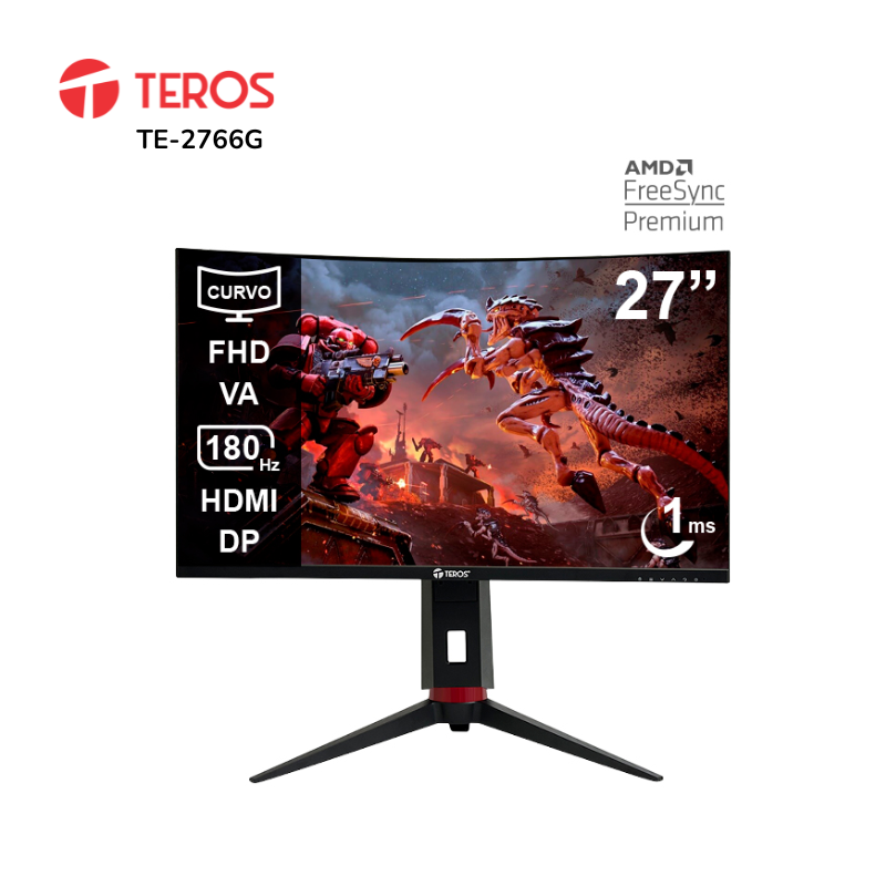 Monitor curvo gaming TEROS TE-2766G 27" FHD VA 180Hz 1 ms HDMI DP AUDIO OUT negro